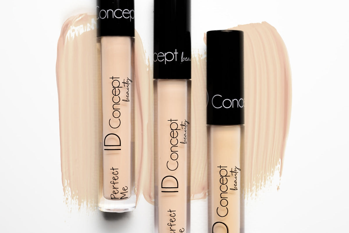 Τρία concealer Perfect Me της ID Concept beauty με απλωμένα swatches σε ανοιχτές μπεζ αποχρώσεις